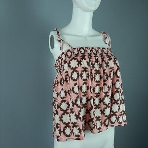 Loft Womens Crop Top Size XXS Petite Pink Multi Print Linen Blend Tie Straps